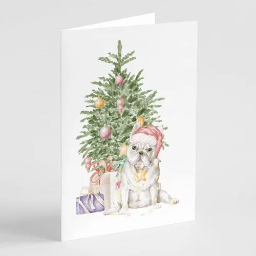 Miniatura 25 de Caroline's Treasures CK8213GCA7P Bulldog, Bulldog Inglés #2 - Tarjetas de felicitación y sobres de árbol de Navidad, paquete de 8 tarjetas en blanco