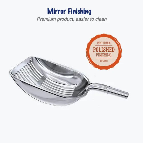Miniatura 2 de WePet Cuchara de arena para gatos, tamiz de aleación de aluminio, pala de metal profunda, mango largo, tamizado de excrementos, levantador de heces