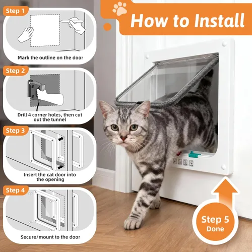 Miniatura 2 de Puerta de gato para ventanas, tamaño exterior de 11 x 9.8 pulgadas, puerta resistente a la intemperie para mascotas con cerradura de 4 vías, puerta