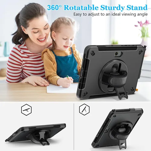 Miniatura 3 de Funda para Galaxy Tab Active 5 Pro 2025/4 Pro 2022/2019 de 10.1 Pulgadas: TPU con Soporte - Protector de Pantalla - Correa de Mano - Correa de Negro