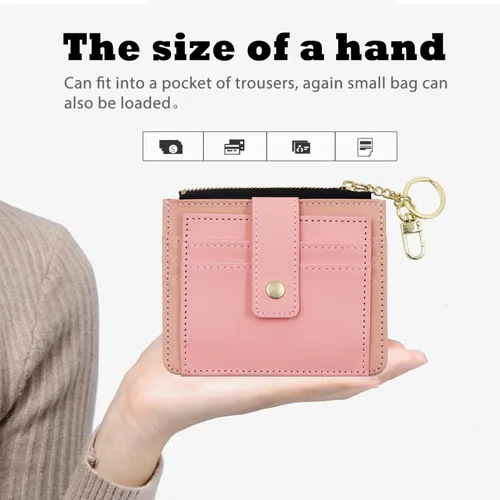 Miniatura 5 de Deziliao Funda delgada para tarjetas de crédito con bloqueo Rfid para mujer, cartera con cremallera, cartera pequeña y compacta de cuero