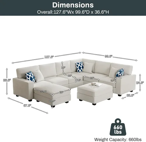 Miniatura 3 de Legend Vansen - Sofá modular seccional en forma de U con otomano, moderno, reversible, de esquina, para sala de estar (Créma, Sofá en forma de U-3)