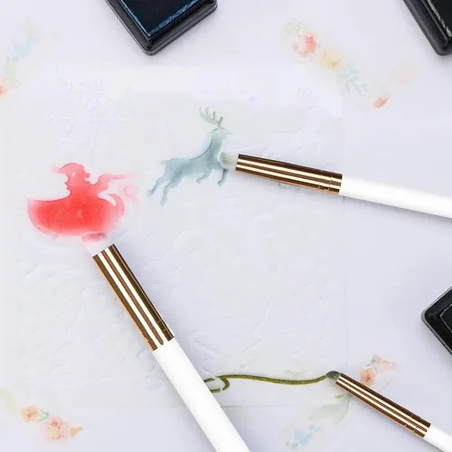 Miniatura 4 de UNIMEIX Mini pinceles de mezcla para hacer tarjetas, juego de pintura en miniatura seca para fondo, pinceles de pintura para mezclar pequeños Blanco