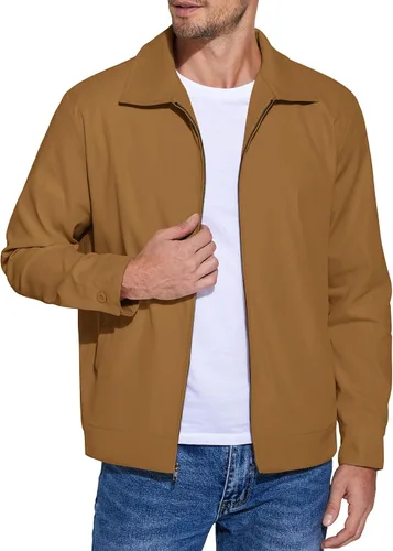 Miniatura 8 de COOFANDY Chaqueta ligera con cremallera para hombre Eisenhower para trabajo, oficina, casual, para golf