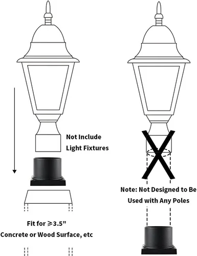 Miniatura 5 de Windben Adaptador de Montaje para Muelle, Base de Luz de Poste para Luminarias de Poste de 3", Kits de Piezas Incluidos, Negro Mate