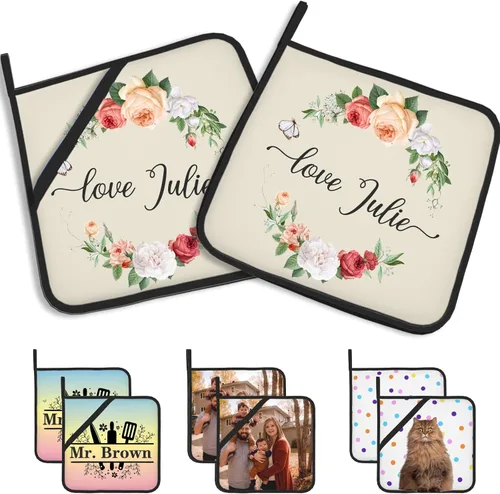 Miniatura 15 de Manoplas de horno personalizadas con soportes para ollas con nombre y foto personalizados, manoplas de horno resistentes al calor y al deslizamiento