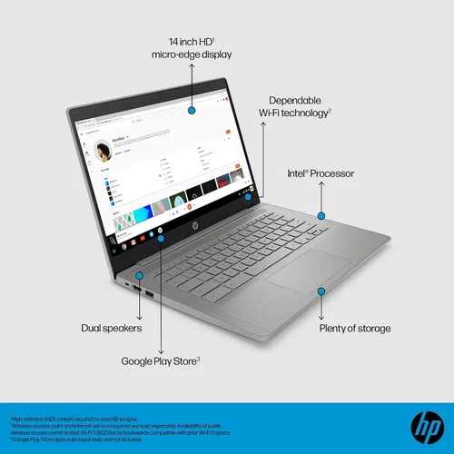 Miniatura 4 de HP Chromebook 14 Laptop (14 pulgadas HD, Intel 4-Core Celeron N4120, 4 GB de RAM, 128 GB de almacenamiento, gráficos UHD 600) para hogar