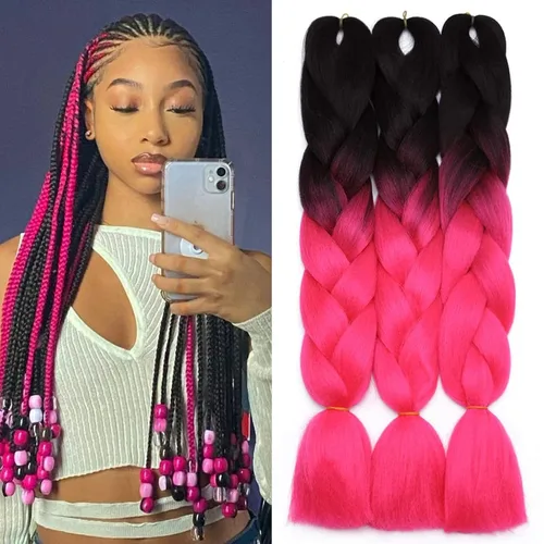 Miniatura 49 de Benehair Extensiones de cabello trenzado ombré de 24 pulgadas, 1 paquete de extensiones de cabello trenzado jumbo de alta temperatura, cabello