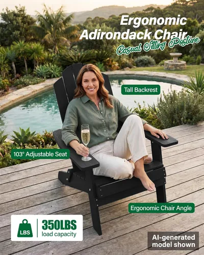 Miniatura 3 de MXIMU Silla Adirondack plegable para exteriores: sillas Adirondack fáciles de montar y cómodas, silla de plástico compuesto para todo tipo de clima