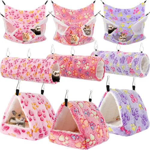 Miniatura 13 de Abbylike Hamaca para Ratas de 9 Piezas de 3 Niveles para Conejillo de Indias y Hurón, Túnel Colgante para Mascotas Pequeñas, Juguete Planeador, Cama