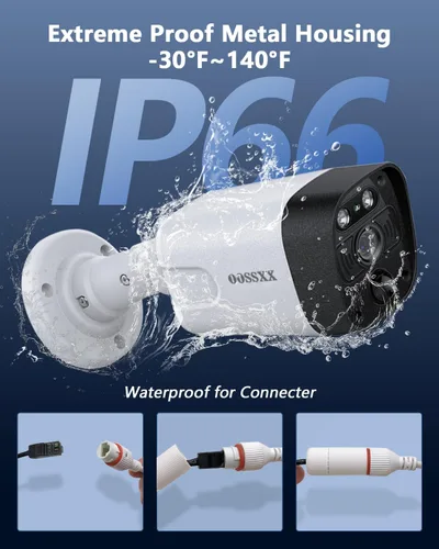 Miniatura 6 de OOSSXX 4K/8.0 Megapíxeles y 130° Ultra Gran Angular Audio Bidireccional PoE Sistema de Cámara de Seguridad para Hogar Exterior Cableado Sistema