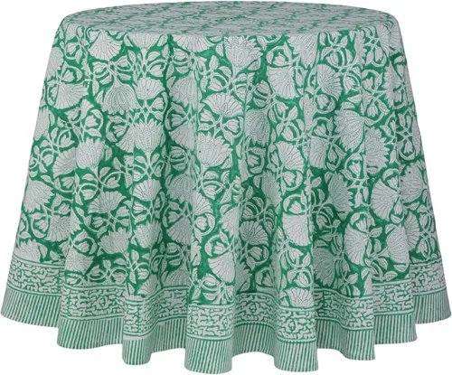Miniatura 32 de ATOSII Mantel Redondo Bohemio Jade de Algodón 100%, Mantel de Lino con Estampado Floral de Bloques para Comedor, Fiestas, Bodas, Exteriores I