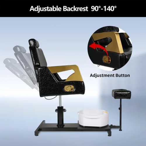 Miniatura 2 de Silla de pedicura con taburete y baño de pies de masaje, estación de pedicura giratoria de 360°, altura ajustable hidráulica, sin fontanería