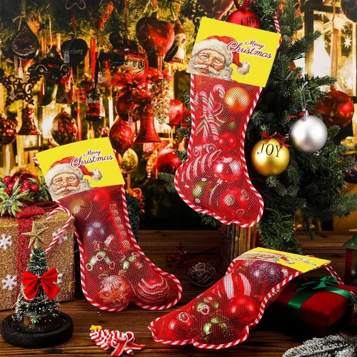 Miniatura 3 de Leyndo 100 medias largas de Navidad de malla a granel con 50 medias de Navidad de 50 a 18 pulgadas, tarjeta de Papá Noel, bastón de caramelo