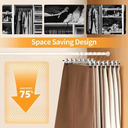 Miniatura 5 de Ganchos para pantalones y faldas con clips de metal, resistentes, ultra delgados, ahorran espacio, Acero inoxidable, Plateado, Paquete de 20
