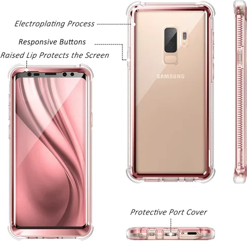 Miniatura 2 de Dexnor Funda compatible con Samsung Galaxy S9 Plus con protector de pantalla, marco galvanizado, cubierta trasera transparente, resistente 360