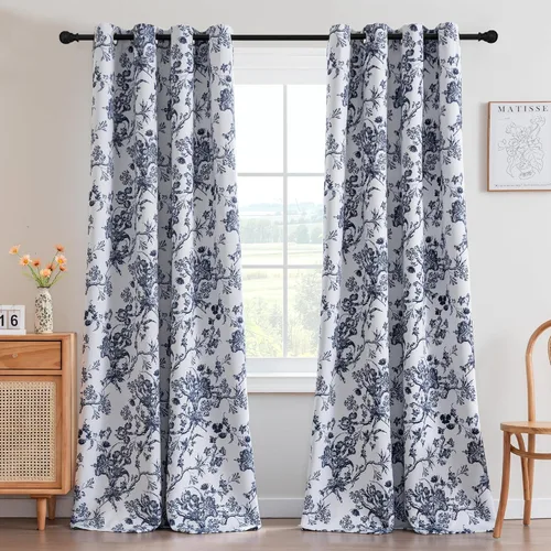 Miniatura 9 de H.VERSAILTEX - Cortinas opacas de 63 pulgadas de largo, juego de 2 paneles, estampado floral, cortinas de estilo campestre para sala de estar