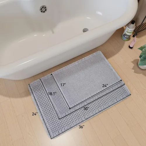Miniatura 2 de SUMLANS Tapete de baño de punto gofre, superabsorbente, con parte trasera de goma antideslizante, ultra suave, lavable a máquina, con borlas