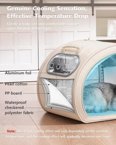 Miniatura 4 de Pecute Casa de refrigeración para gatos, con alfombrilla de refrigeración para perros pequeños, cama interior para gatos con aislamiento y 6 bolsas
