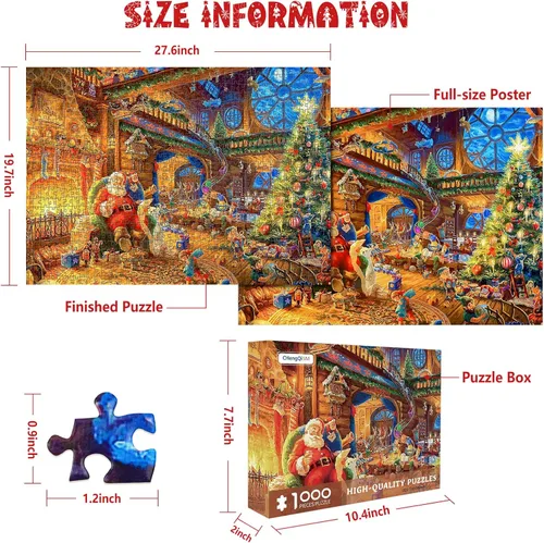 Miniatura 2 de Rompecabezas de Navidad de 1000 piezas, rompecabezas de Navidad de Santa Claus, rompecabezas de Navidad de Cabaña de Santa, rompecabezas de Navidad