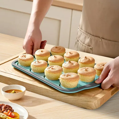 Miniatura 7 de Moldes de silicona para muffins para hornear con marco de metal, molde de silicona para muffins de 6 cavidades, molde antiadherente para cupcakes