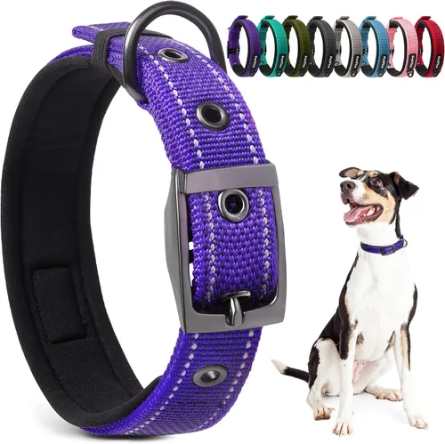 Miniatura 21 de Collares para perros PetiFine para perros medianos, acolchados de neopreno y ajustables, collares para mascotas reflectantes anchos y resistentes