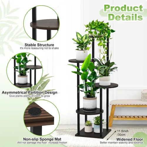 Miniatura 3 de Soporte alto de madera de 4 niveles para plantas, estante de metal para interiores, múltiples estantes para macetas, estante de esquina, estante