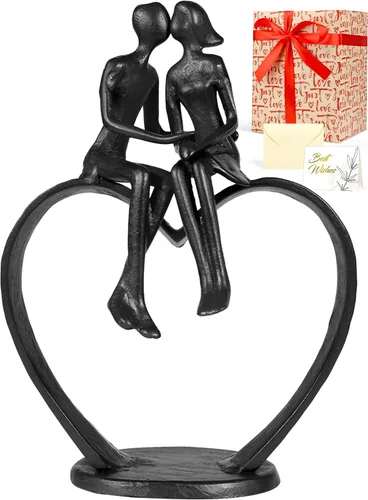 Miniatura 13 de Kresecioo Aniversario para pareja/ella, estatua de pareja cariñosa besándose debajo del paraguas, escultura de hierro fundido hecha a mano