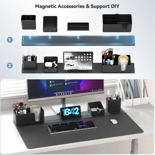 Miniatura 5 de KDD Juego de almohadilla de escritorio y organizador magnético, alfombrilla grande 5 en 1 para mouse con soporte para teléfono, soporte para tazas