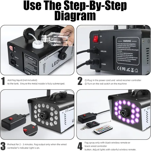 Miniatura 7 de Máquina de niebla para Halloween al aire libre de 1200 W con 18 luces LED, niebla de máquina de humo con control remoto, perfecta para fiestas
