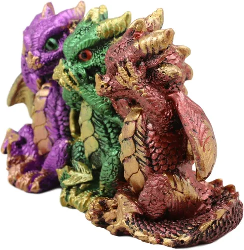 Miniatura 3 de Ebros Gift Conjunto metálico colorido de dragón bebé tres sabios ver oír hablar no mal crías caprichosas Wyrmlings dragones figuras como mito