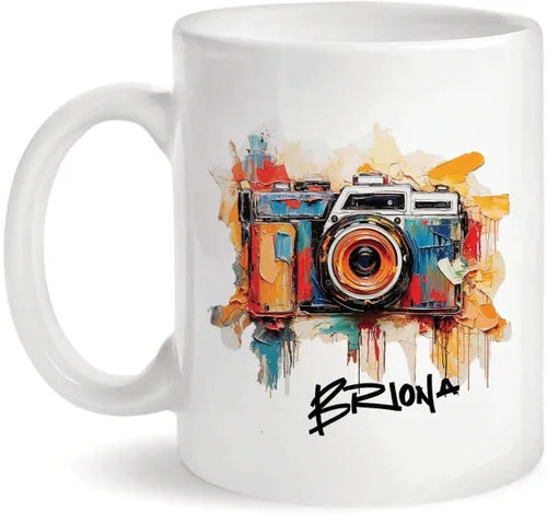 Miniatura 20 de Taza personalizada con texto en inglés "Me gusta destellar", taza de té de cerámica con cámara colorida personalizada con nombre, tazas de café