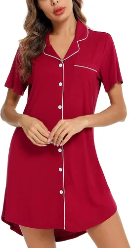 Miniatura 3 de Samring Camisón de pijama para mujer, manga cortalarga, con botones, camisón para dormir, camisón para novio, talla XXL