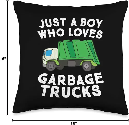 Miniatura 4 de Divertido camión de basura regalos y camisetas Just A Boy Who Loves basura camiones tiro almohada, 15.7 x 15.7 in, multicolor