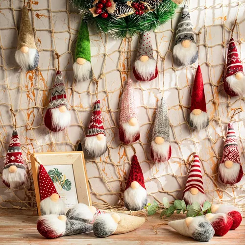 Miniatura 5 de Vinsot 24 piezas Adornos de árbol de Navidad colgantes de gnomo Adornos navideños colgantes a granel Adornos suecos de felpa hechos a mano Elfo