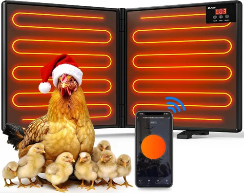 Calentador de gallinero para invierno con control remoto por aplicación, 30''x12'' calentadores de pollo plegables grandes y cálidos dentro del