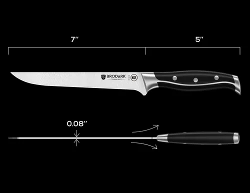 Miniatura 8 de BRODARK Cuchillo deshuesador de 7 pulgadas, deshuesado para cortar carne con mango de espiga completa, filete de acero inoxidable de alto carbono