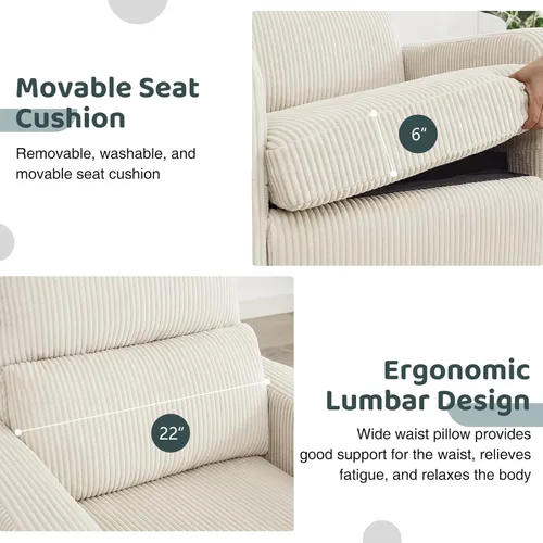 Miniatura 6 de Mecedora Reclinable Giratoria, Reclinable Eléctrico de Gran Tamaño con Cojín Removible, Sillas de Guardería Reclinables Giratorias Tapizadas