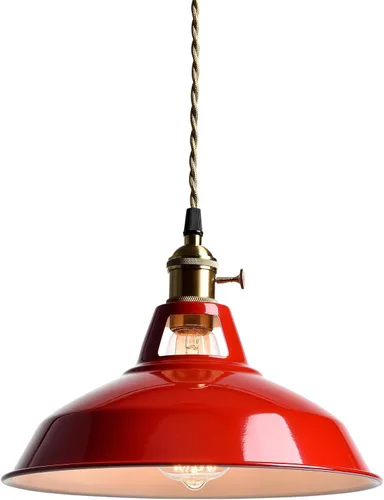 Miniatura 9 de CLAXY Luces Colgantes Industriales Blancas de Metal Estilo Granero con Interruptor E26, Lámpara de Techo Colgante para Cocina, Loft, Bar, Vestíbulo