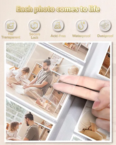 Miniatura 4 de Álbum de fotos Artfeel 4x6 con 100 bolsillos, álbumes de fotos deslizables, libro de memorias con cubierta de lino y ventana frontal, libro de fotos