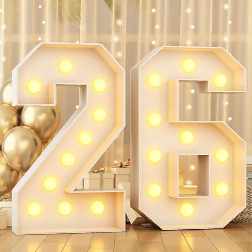 Miniatura 12 de Marco de marquesina de números luminosos de 4 pies con 20 números de mosaico para fiesta de cumpleaños de 20 años, cartón grande con ranuras