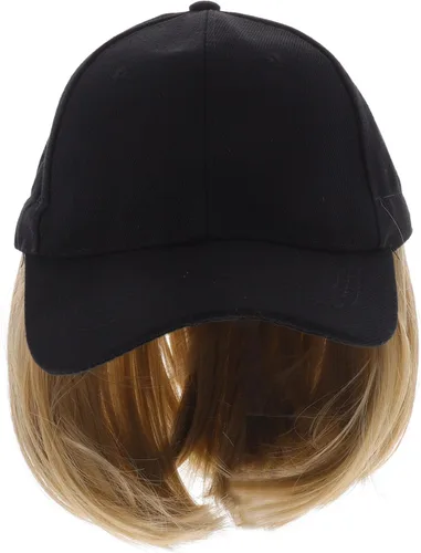 Lurrose Gorra de béisbol con extensiones de cabello, peluca corta y recta, peluca sintética adjunta, peluca de fijación rápida para mujer, Amarillo