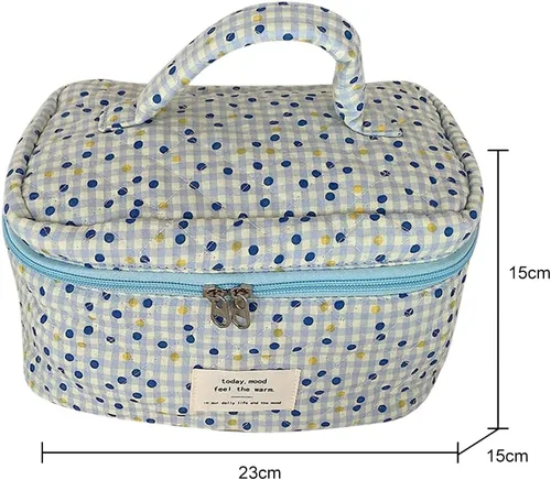 Miniatura 6 de Bolsa de cosméticos de viaje, bolsa de maquillaje de algodón, bolsa de aseo acolchada con hermoso patrón floral, bolsa de cosméticos de gran