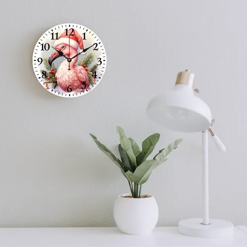 Miniatura 6 de Relojes de pared de 10 pulgadas, sombrero de Navidad, flamenco, reloj colgante de madera, silencioso, sin tictac, números arábigos, estilo país
