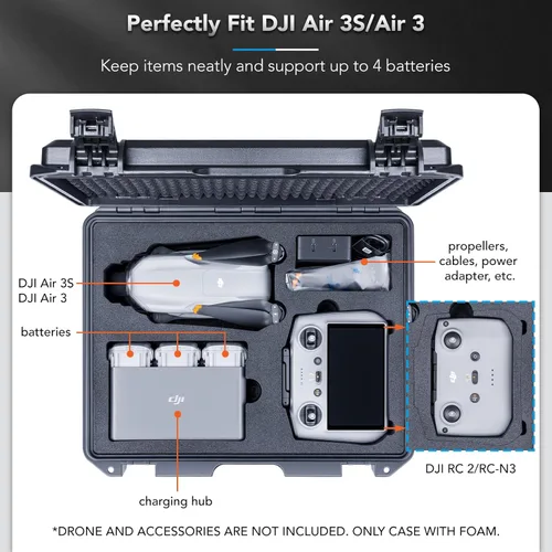 Miniatura 2 de Lykus Titan MA310 - Funda rígida impermeable para DJI Air 3S/Air 3 y DJI RC 2/RC-N2, cordón de soporte [solo funda]