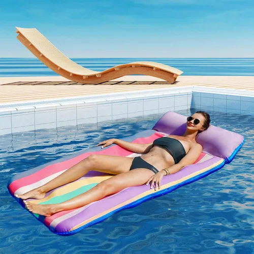 Miniatura 4 de PARENTSWELL Flotador de gran tamaño de 72 x 38 pulgadas, silla de salón extragrande cubierta de tela con reposacabezas, tumbona inflable