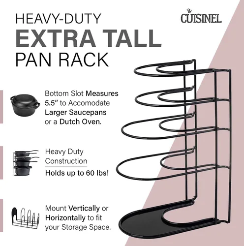 Miniatura 3 de Cuisinel Organizador de ollas y sartenes resistente, estante extra grande de 5 niveles, capacidad para sartenes de hierro fundido, horno holandés