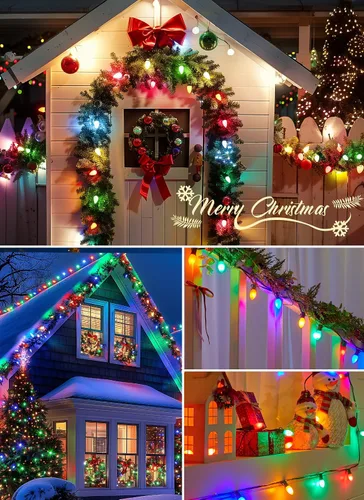 Miniatura 7 de Luces LED de Navidad vintage C9 para exteriores, cadena de 50 pies con 25 bombillas inastillables, impermeables, conectables, luces de árbol