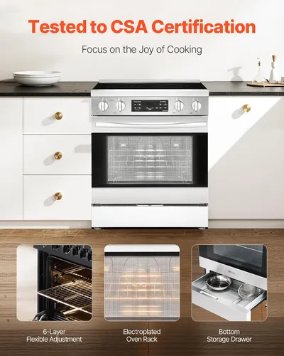 Miniatura 6 de VEVOR Estufa eléctrica de 30 pulgadas, horno de 4.8 pies cúbicos de capacidad, estufa de cocina de acero inoxidable compacta independiente, con 4