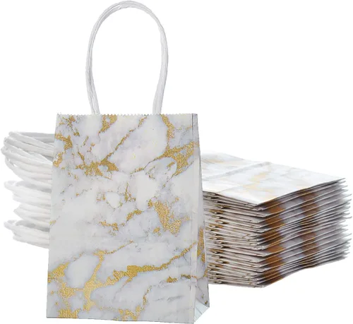 Miniatura 18 de Pequeña bolsa de papel lavanda con asa para recuerdos de fiesta, 6 x 4.5 x 2.5 pulgadas, para boda, cumpleaños, bolsa reciclada, paquete de 24